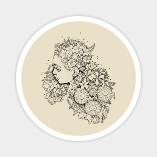 Flower Hair Girl fine line art Magnet